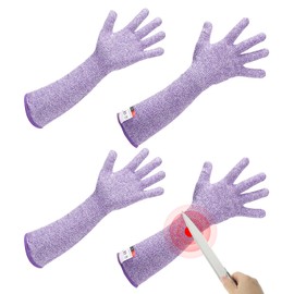 sourcing map Cut Resistant Sleeves with Gloves, 20 Inch Arm Protection Sleeve HPPE Farmer Gardening Sleeves for Work Kitchen, Welding, Farming, Purple, Pair of 2