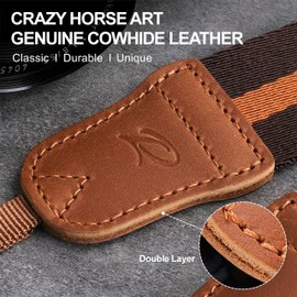 Padwa Lifestyle Striped Camera Strap - 1.5 Inch Wide Crazy Horse Cowhide Head Camera Straps, Pure Cotton Woven Adjustable Shoulder Neck Strap for Cameras, Gift for Photographers (Brown Yellow)