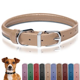 OOPSDOGGY Rolled Leather Dog Collar Reflective Roll Collars for Small Medium Large Dogs Puppy (Beige, S, 25-33 cm)