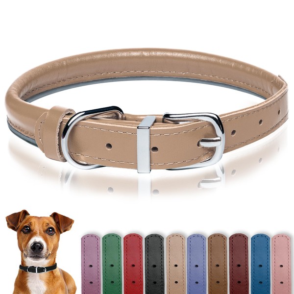 OOPSDOGGY Rolled Leather Dog Collar Reflective Roll Collars for Small