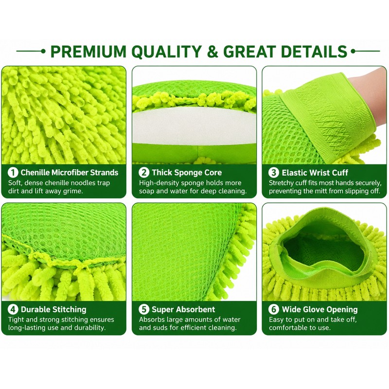 Microfiber Car Wash Mitt for Vehicle Cleaning – Soft Chenille