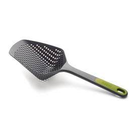 Joseph Joseph Scoop Plus Colander, Spoon Drainer/Strainer, Scoop, Drain and Serve, heat resistant up to 200°C (392°F), Dishwasher safe, Large, Grey/Green
