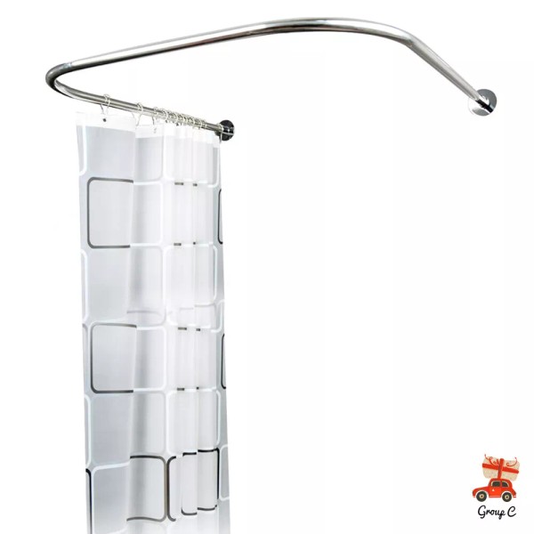 Stainless Steel Shower Curtain Rod 0.9-1.3m with 7.87ft*5.91ft Curtain
