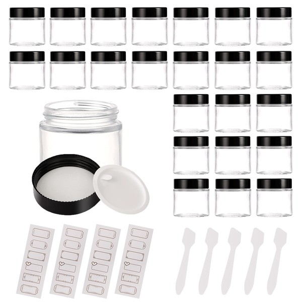 Josisi 2oz Amber Round Glass Jars with Black Lids,24pcs Empty Cosmetic Containers,Cream jars for Cosmetics,Face cream,Lotion,DIY Candle,Jo-gb-009