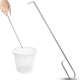 Skimmer Hook, Stainless Steel Pool Skimmer Basket Hook Tool Extended Knee Protection Skimmer Basket Handle for Cleaning Swimming Pool Debris Pool Skimmer Hook, Keep Your Hand Safe Skimmer Basket Hook
