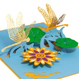 LINPOPUP® Pop-Up Card, Garden, Birthday Card, for Mum, Wife, Girlfriend, Grandpa, Husband, Garden Voucher with Fish, Dragonfly, Pond, N287