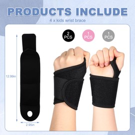 PKRFCJ Kids Wrist Brace 4 Pairs Youth Wrist Brace Night Support with Adjustable Compression Straps for Children is Sports, Sleeping (Black*2+Pink*1+Gray*1)