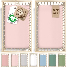 Bunnyjik GOTS Organic 2 x Baby Cot Fitted Sheets - Silky Soft (Pink + Pink, 120x60cm)