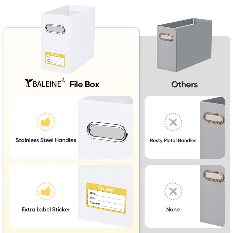BALEINE File Organizer Box, Cardboard File Folder Organizer with Handle