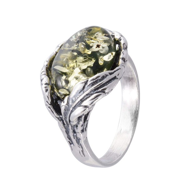 Sterling Silver and Baltic Green Amber Ring "Katharina" size: 6