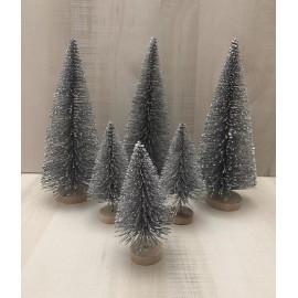Unbranded Set Of 6 Silver Bottle Brush Christmas Trees 9" 5”