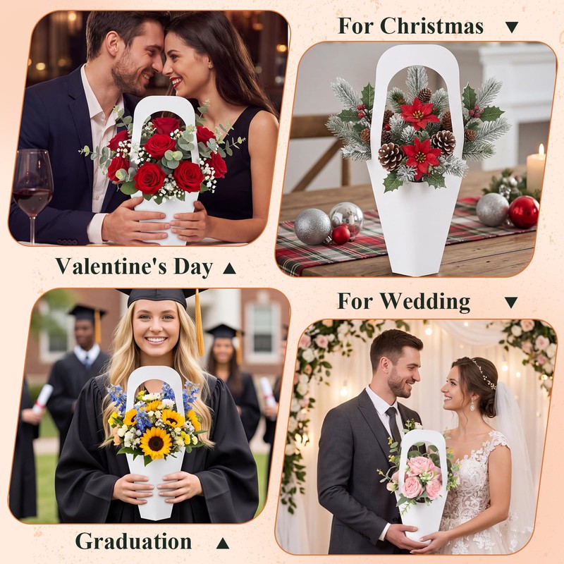 Gilprop 100 Packs Kraft Paper Flowers Gift Bags with Handle