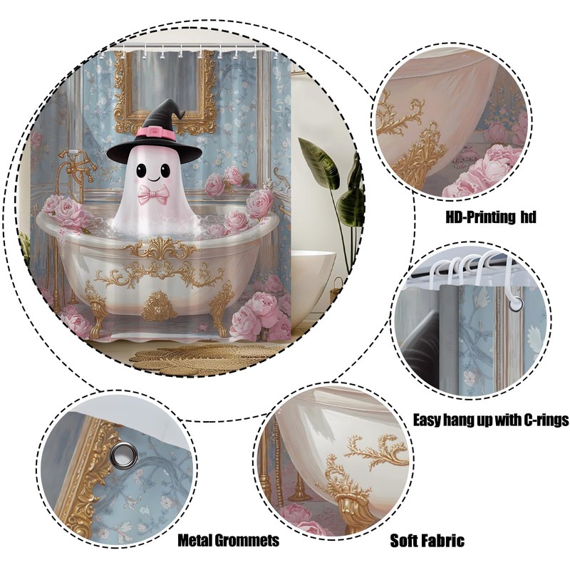 ZRUWUA Halloween Ghost Shower Curtain Funny Spooky Take a Bath