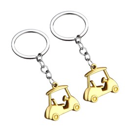 FALVFUN 2PCS Car Golf Cart Keychain, Zinc Alloy Golfer Vehicle Key Chains, Automotive Key Ring Holder Ornament, Universal Fit (Gold)
