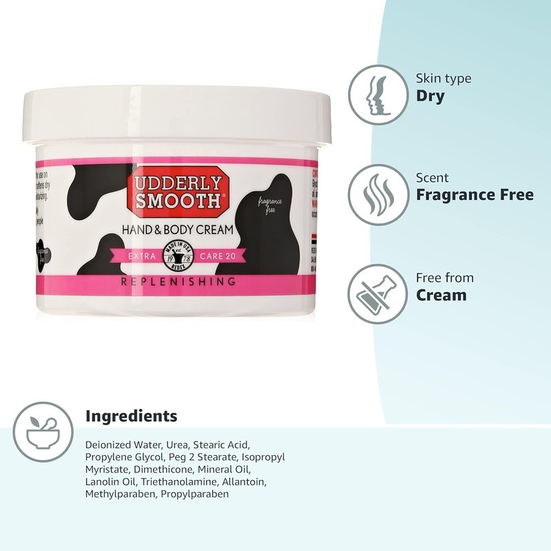 Udderly Smooth Extra Care Hand/Body Cream with 20% Urea, Replenishing,