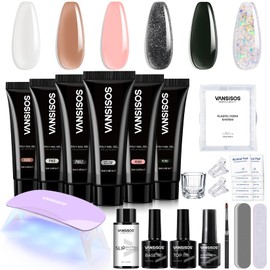 VANSISOS Poly Gel Nail Kit: 6 Clear Colors Poly Extension Gel Nail Starter Kits with Nail Lamp Complete Poly Gel Nail Kit Supplies for Beginners with Everything