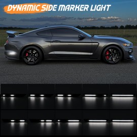 Aexploer LED Side Marker Lights Compatible with Mustang S550 GT 2015-2023,Rear Dynamic Side Markers Lamps Lights Assembly Smoked Lens White Light