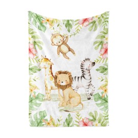 UNIQUE Safari Ultra Soft Fleece Baby Blanket 30x40in, Cute Lion Zebra Giraffe Baby Blanket, Gender Neutral
