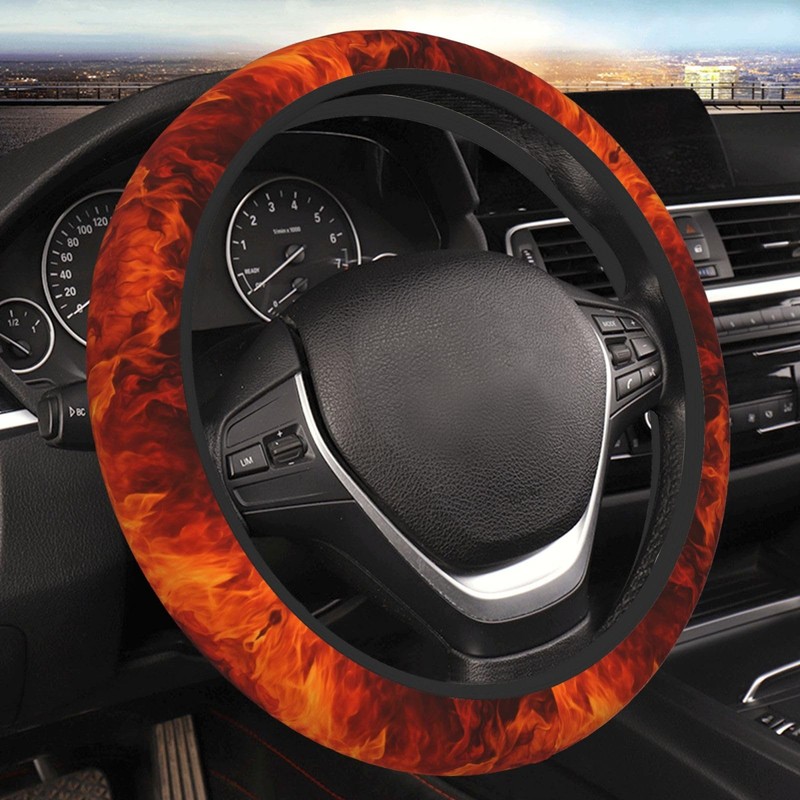 Flames Burning Fire Steering Wheel Covers,Anti Slip Sweat Absorption Elasticity