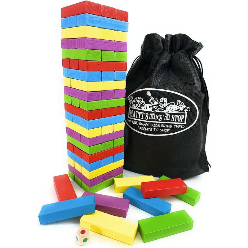 Matty's Mix-Up 60pc Large Colorful Wooden Tumble Tower Deluxe Stacking