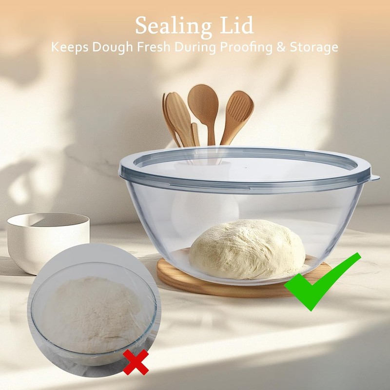 Ajrwiiy Large Glass Bowl for Sourdough Bread Making, 4.7 Quart