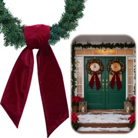 YKW Christmas Velvet Wreath Sash, 2 Pack Extra Wide 5.1" Premium Red Bow Ribbon for Holiday Door Decoration, Outdoor Fence Garden Fireplace Mantle Decor