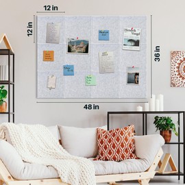 DOLLAR BOSS Large Cork Board for Wall 48" x 36" x 0.5" Bulletin Board 12 Packs Corkboard Tiles Self Adhesive Felt Wall Tiles for Office Home School, Light Grey