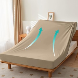 HOSUR Fitted Sheet, Single, Absorbent, Quick Drying, Double to Queen, Super Soft, Elastic Up, Easy to Bare Skin, Bed Sheet, Mattress Cover, Bed Cover, All Seasons, Camel