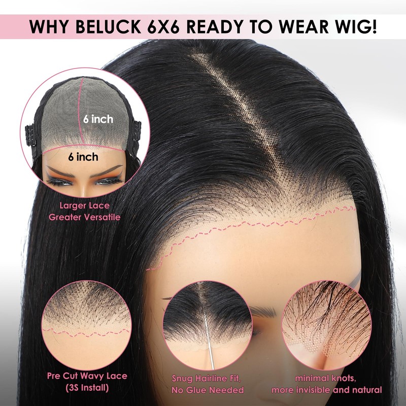 Beluck Curtain Bangs Loose Wave Glueless Wig Human Hair, 6x6