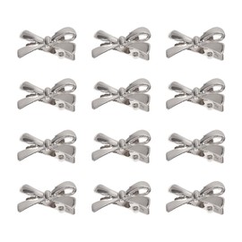 12 Pcs Tiny Metal Hair Bow Clips Small Bow Hair Pins Non Slip Bang Hair Clips Mini Cute Duckbill Hairpins Bowknot Hair Barrettes for Daily Life Silver