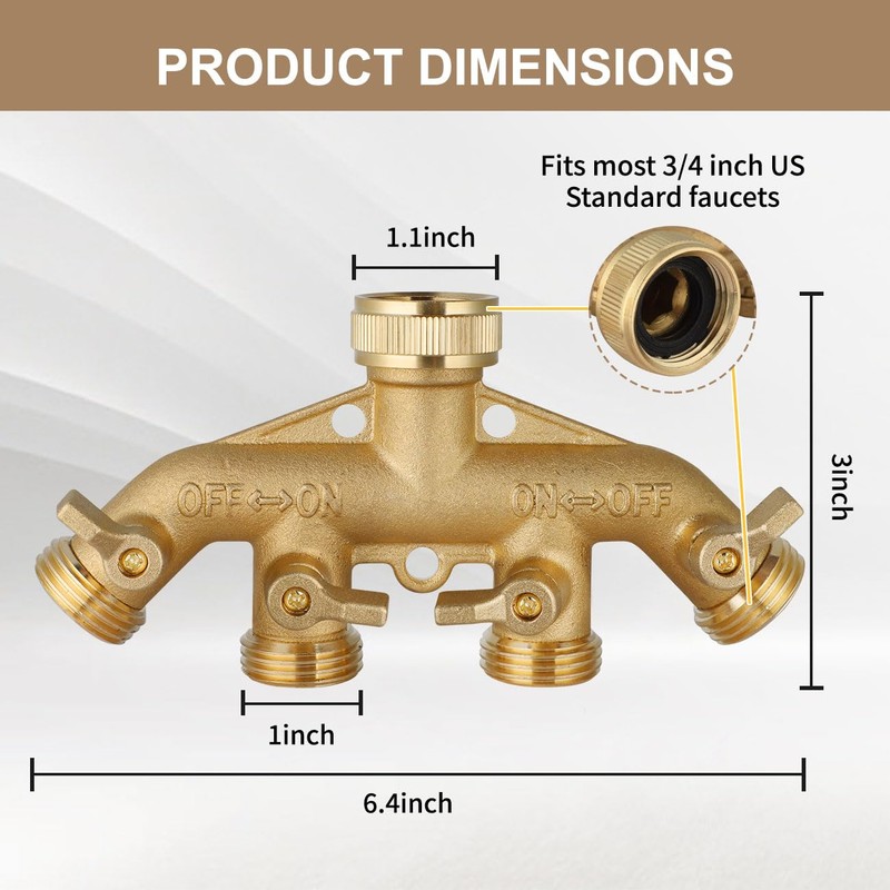 4 Way Garden Hose Splitter, Heavy Duty Hose Connector 3/4",