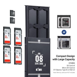 KIWIFOTOS 8 Slots Pop-up Aluminum Memory Card Case for 4 SD & 2 CF Express Type-B or XQD & 2 x Micro SD Cards, TF MSD Memory Card Case Storage Holder Organizer