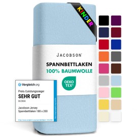 Jacobson Jersey Fitted Sheet, Cotton Bed Sheet (60 x 120 - 70 x 140 cm, Light Blue)