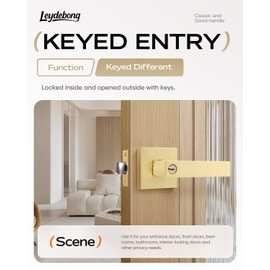 Leydebong 4 Pack Gold Door Handles, Entry Door Levers with Lock and Key, Not Keyed Alike - Interior/Exterior Door Lever Door Knob with Modern Contemporary