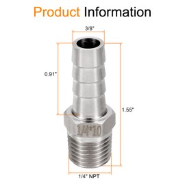 sourcing map Stainless Steel Barbed Fitting 1/4" NPT Male to 3/8" Hose ID for Brew Pipe Fitting Direct Thread Tower Connector Durable Construction
