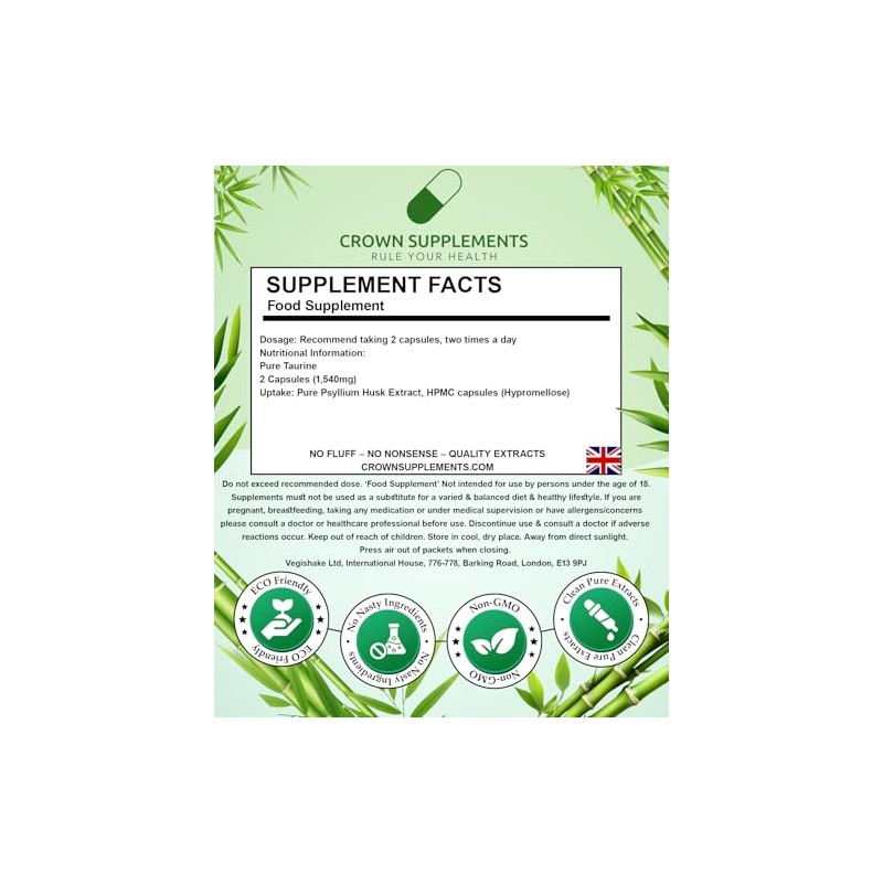Pure Taurine Capsules Amino Acid | Clean Supplements UK |