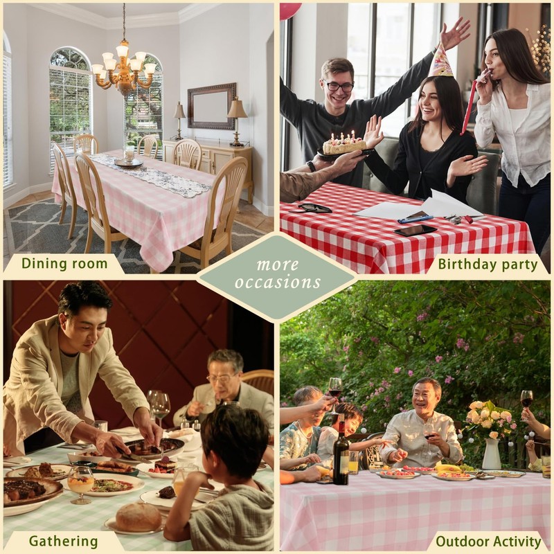 BALCONY & FALCON Rectangular Checkered Tablecloth Waterproof Washable Gingham Reversible