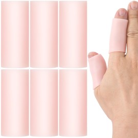 Pndeyo 6pcs Gel Finger Sleeves, Elastic Tube Silicone Finger Support Sleeve, Soft Hand Cushions Protector for Reliefing Hands Cracking Trigger Pain Arthritis- Skin Color