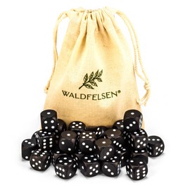 Waldfelsen® 6, 12, 20, 30 or 50 High-Quality Wooden Dice Made of Real Beech Wood by Waldfelsen® Eye Cube Play Cube Made of Wood in 16 mm Standard Dice with Fabric Bag Dice Set (Black, Pack of 30)
