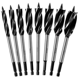 GORWARE 8 Counts Wood Auger Drill Bit Set High-Carbon Steel 4 Flute Cut Drilling Bit Kit 10-25mm Self-Tapping Hex Shank Wood Hole Drill Bit Precise Woodworking Deep Drill Bit for Hardwood Plastic - Color: Black