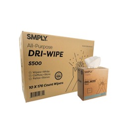 Dri-Wipe S500 by SMPLY Brands – All-Purpose Disposable Wipes, 10 Boxes of 176 (1,760 Total Wipes), Strong Alternative to Shop Towels & Paper Towels, 8" x 12" Center-Pull Sheets