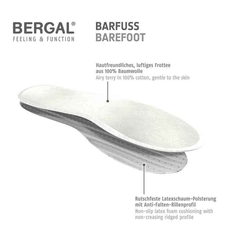 Bergal Barefoot Insoles - Thin Insole - White, UK 5.5