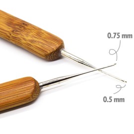 AUEAR, 2 Pack Dreadlock Crochet Hook Needle Tool with Bamboo Handle for Braid Craft 0.5mm 0.75mm
