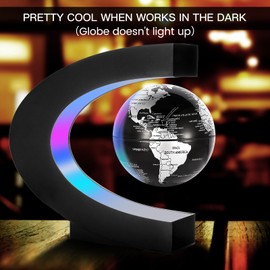 Gresus Magnetic Levitation Floating World Map Globe with C Shape Base, Floating Globe with LED Lights, Great Fathers Students Teacher Business Boyfriend Birthday Gift for Desk Decoration （Black)