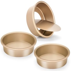 Juego de 3 moldes redondos para tartas de 6 pulgadas, con revestimiento antiadherente para hornear con parte inferior extraíble para pasteles de cumpleaños, fiestas, tartas circulares con agarres más