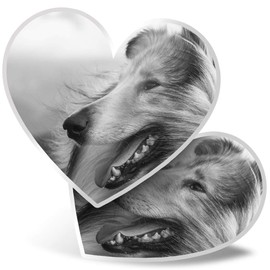 2 x 7.5cm Heart Stickers - Rough Collie Animals Pets Decals 41296