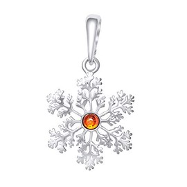 ANDANTE Premium Collection Genuine Baltic Sea Amber Pendant in 925 Sterling Silver Snowflake Certified Gold of the Sea Colour Cognac, Genuine Baltic Sea natural amber certified, solid 925 sterling