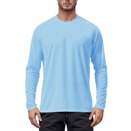 Tansozer Men's UV Protection Long Sleeve T-Shirts UPF 50+ Outdoor Shirts Sun Protection Tops Rash Guard, lightblue