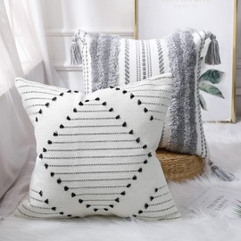 PANOD Decorative Boho Grey and Black Throw Pillow Covers 18x18 Set of 2, Modern Accent Cute Pillow covers Pillowcase Cushion Case for Couch Bed Bedroom Sofa Livingroom Farmhouse