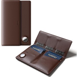 VULKIT Portapasaportes Familiar para 4 Personas Cartera de Pasaporte de Cuero con Ranura para Airtag Múltiples Portapasaportes con Bloqueo RFID Organizador de Documentos de Viaje Bifold
